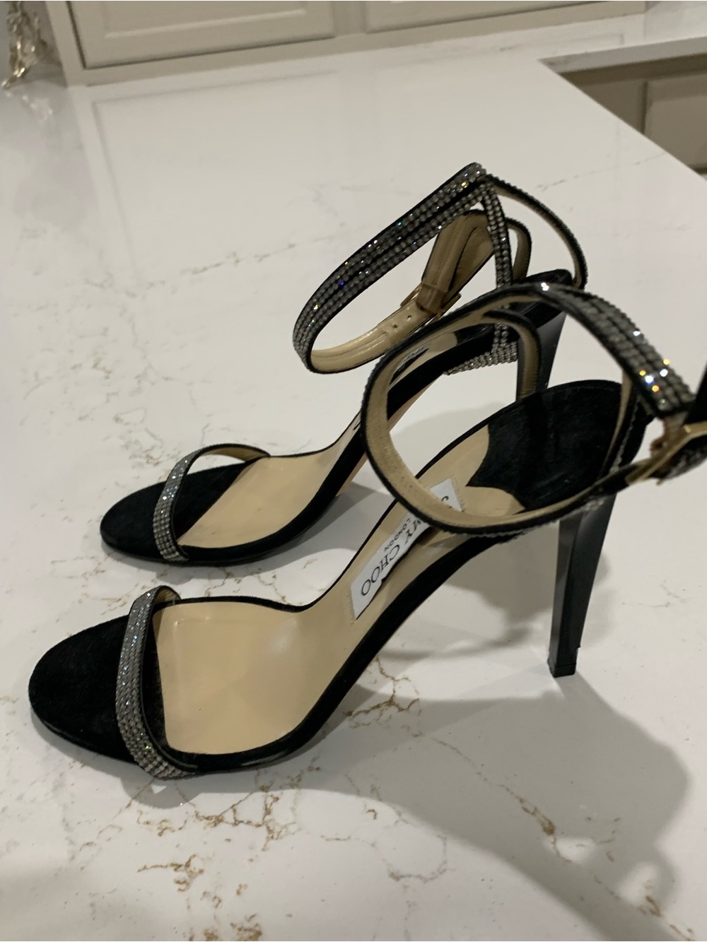 Jimmy Choo DAISY 85 Suede Crystal-Strap Ankle-Heel Sandals Shoes Size 39.5